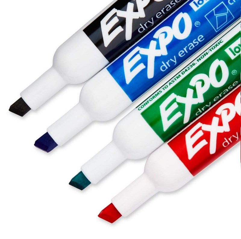 Expo مجموعة markers جافة قابلة للمسح برأس مشطوف برائحة منخفضة Expo 80174، مصممة للألواح البيضاء، الزجاج ومعظم الأسطح غير المسامية، 4 أقلام ملونة متنوعة، عبوة من 6 علب - Image 2